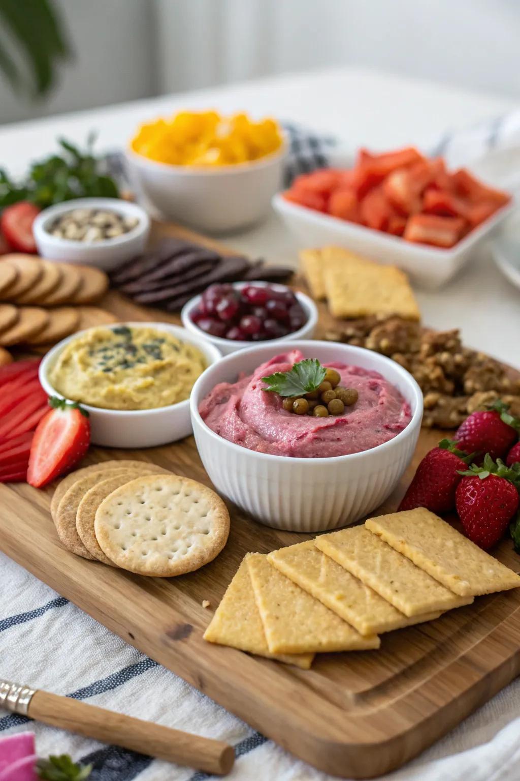 A DIY charcuterie arrangement fostering interactive amusement.