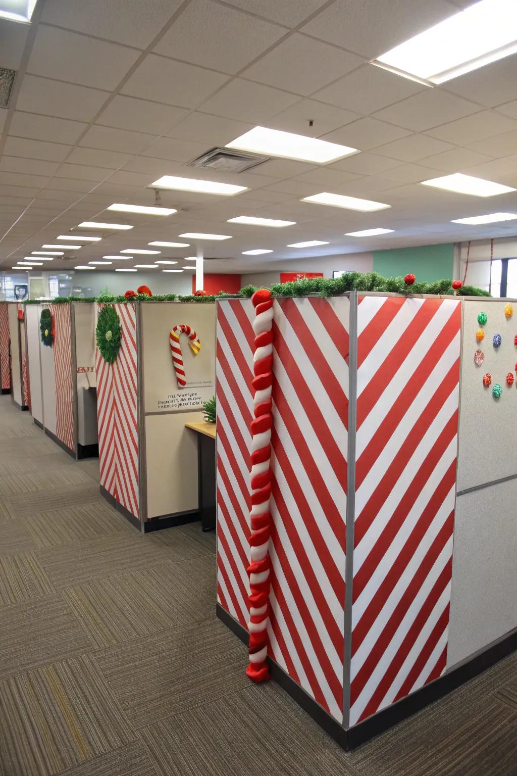 Transform your cubicle into a candy cane lane for festive fun.