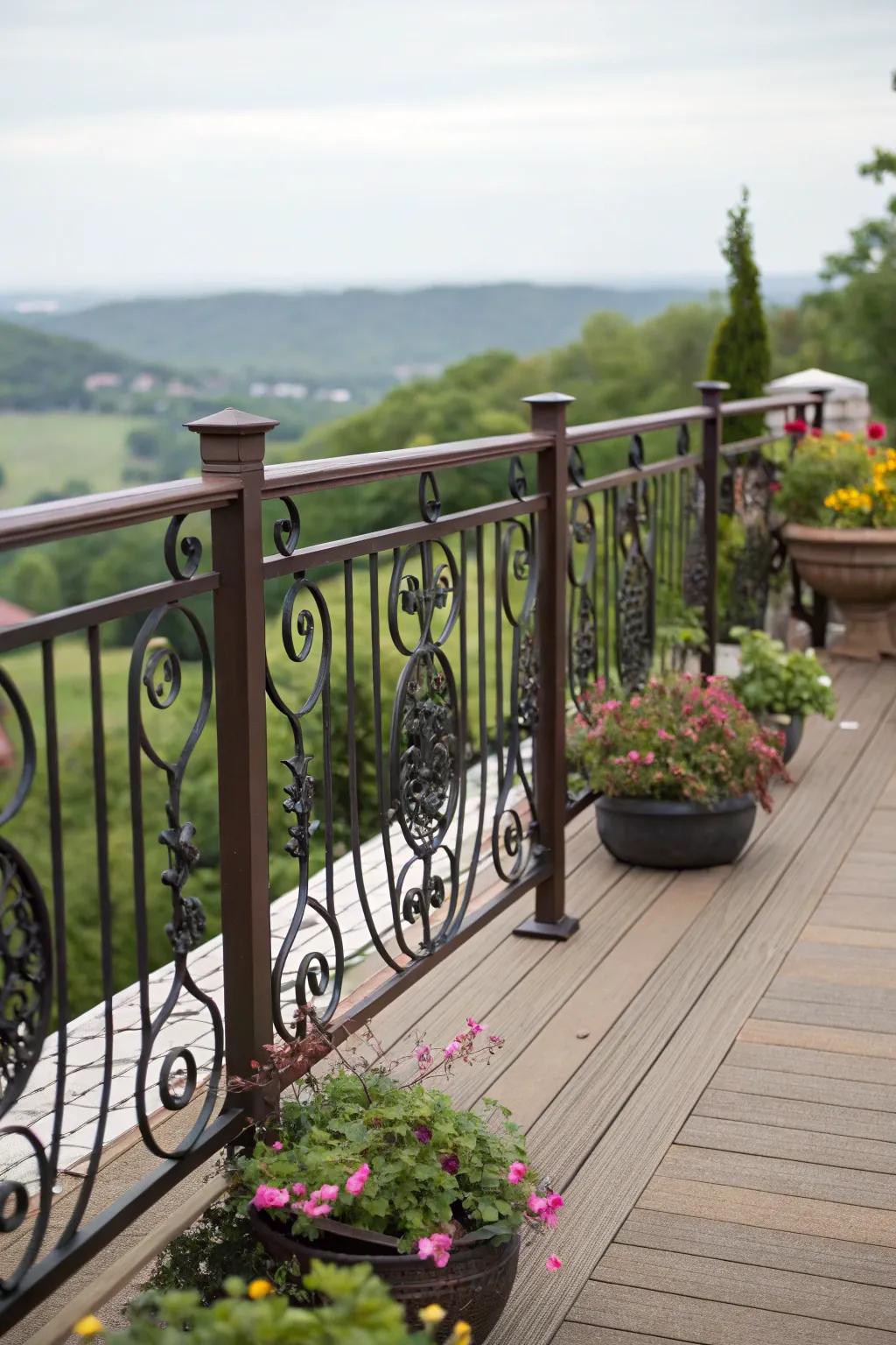 Intricately designed railings add elegance and flair to this deck.