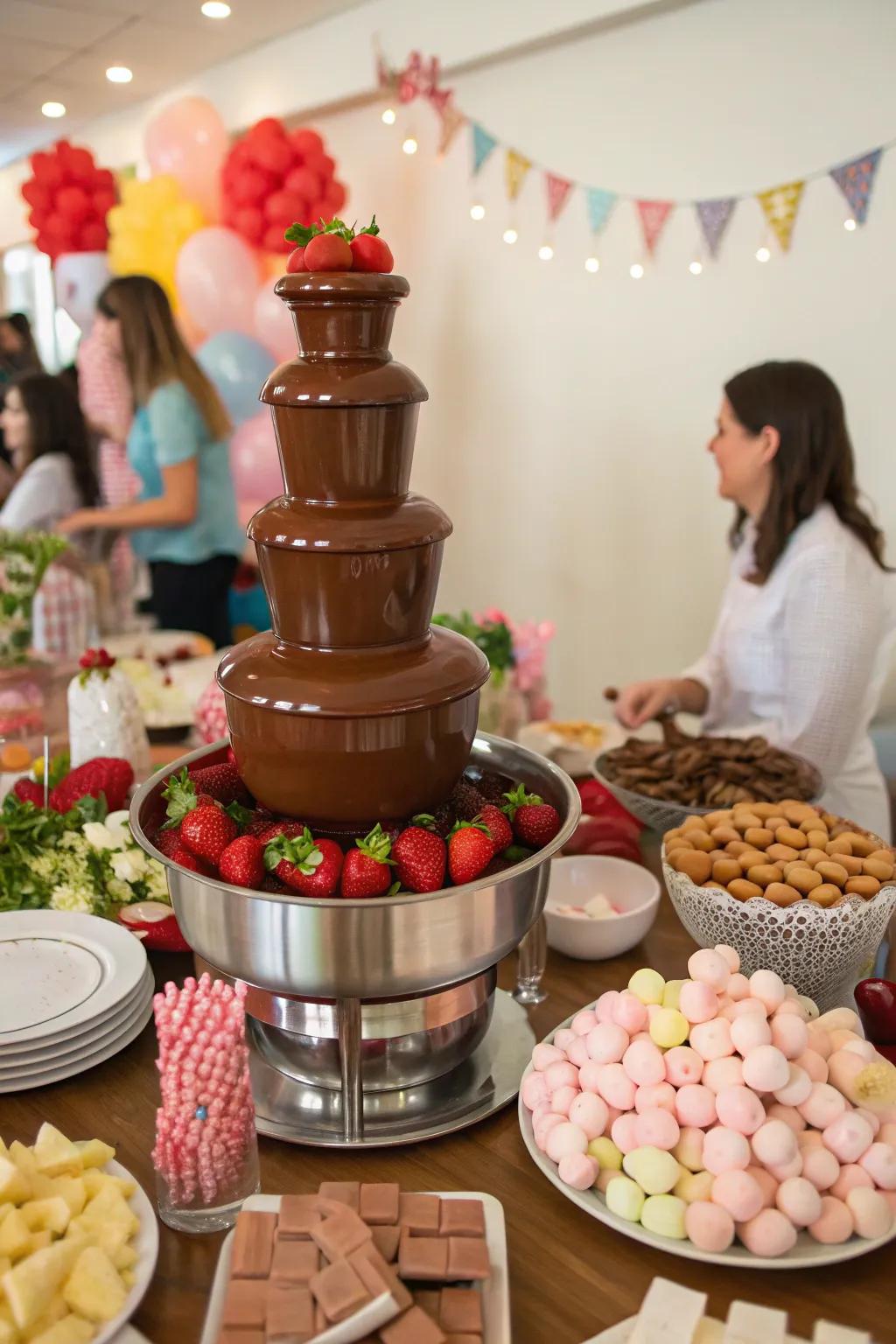 A fun chocolate fondue fountain for delightful dipping.