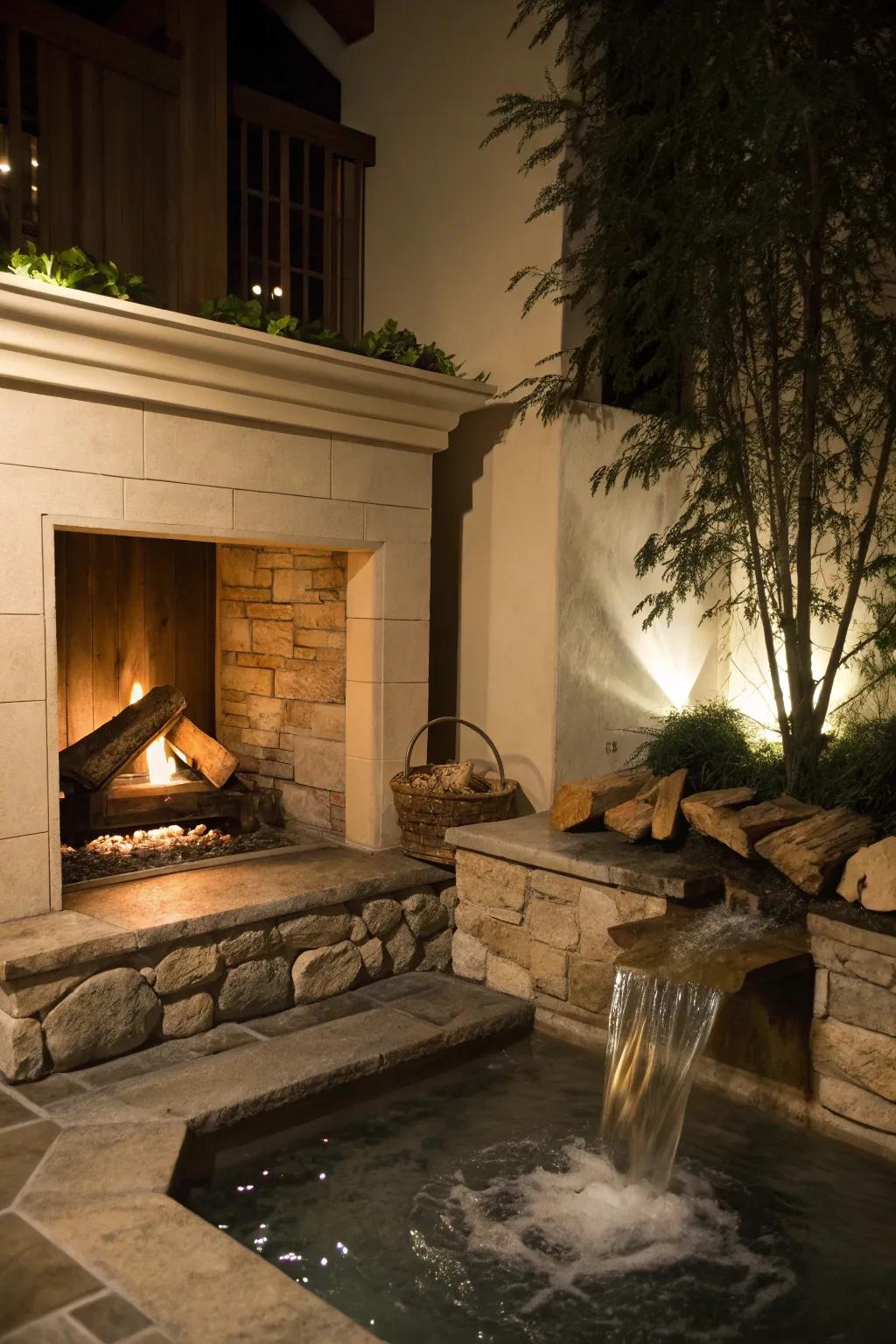 Introduce tranquility with a water feature in your fireplace.