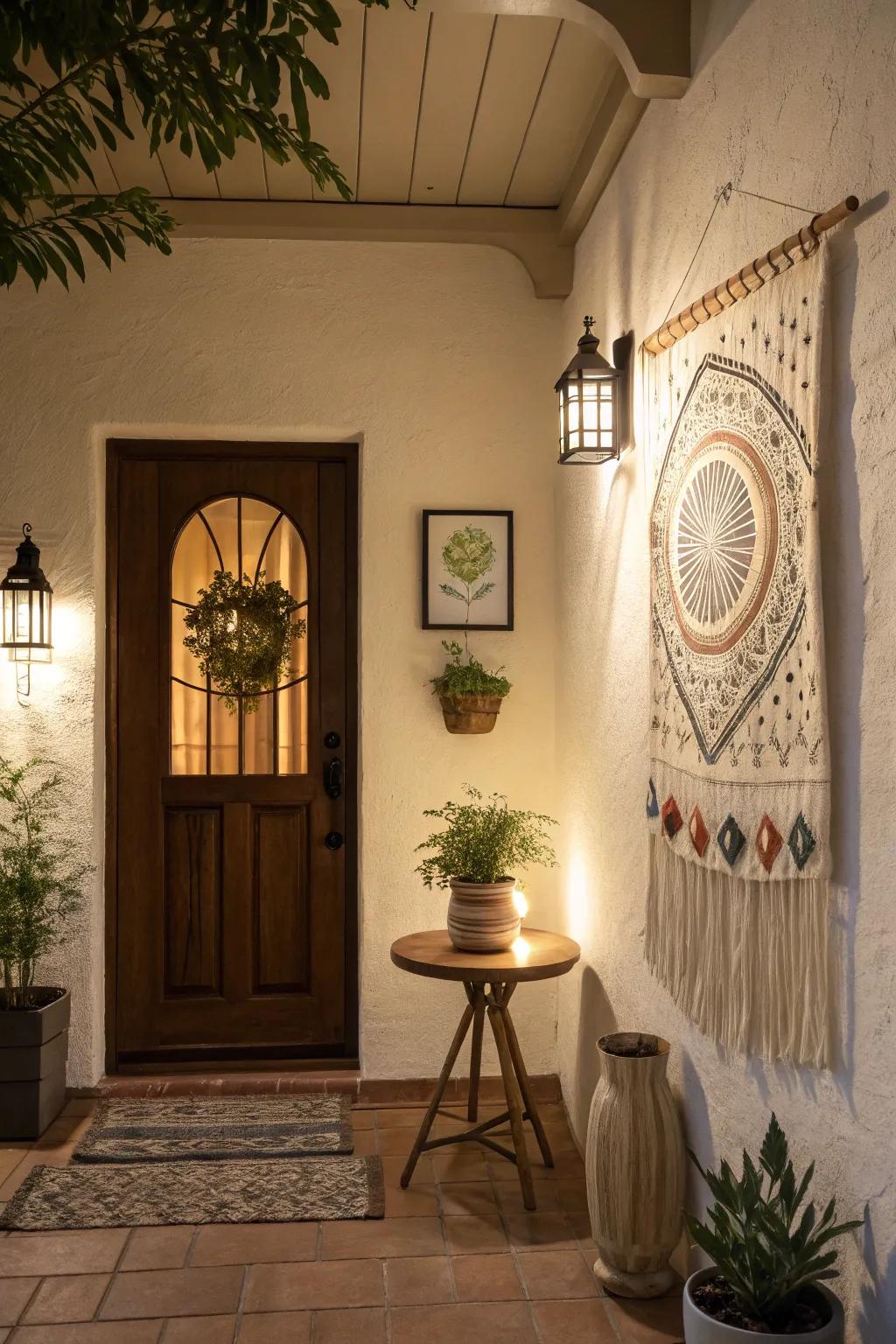 Handmade art adds a personal and artisanal feel to entryway decor.