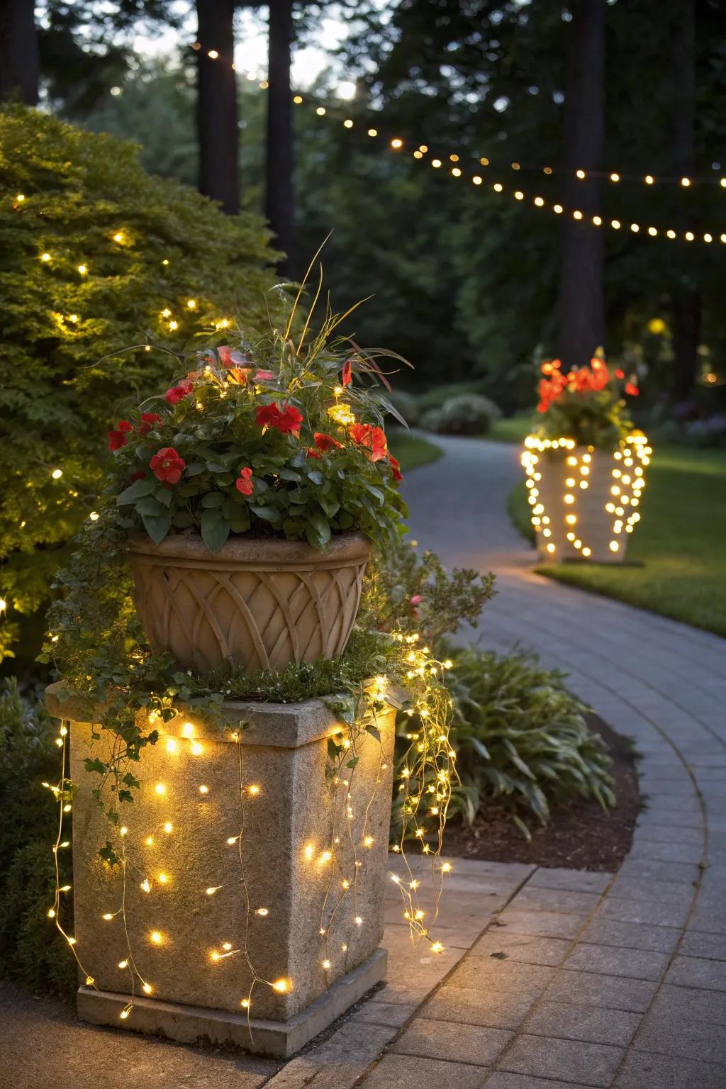 Glowing planters bring attention to your favorite plants.