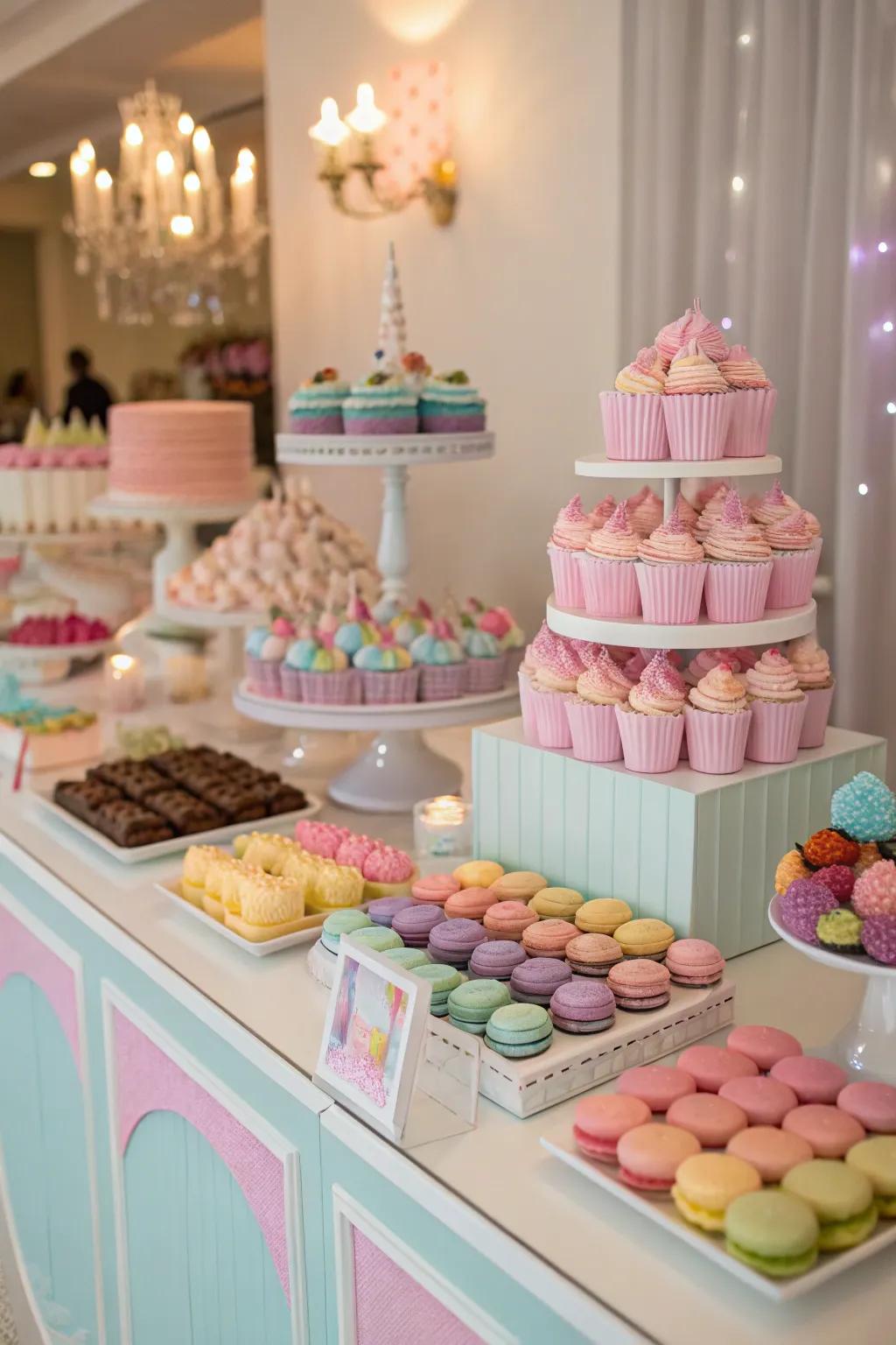 A tempting dessert bar with treats matching the party's theme colors.