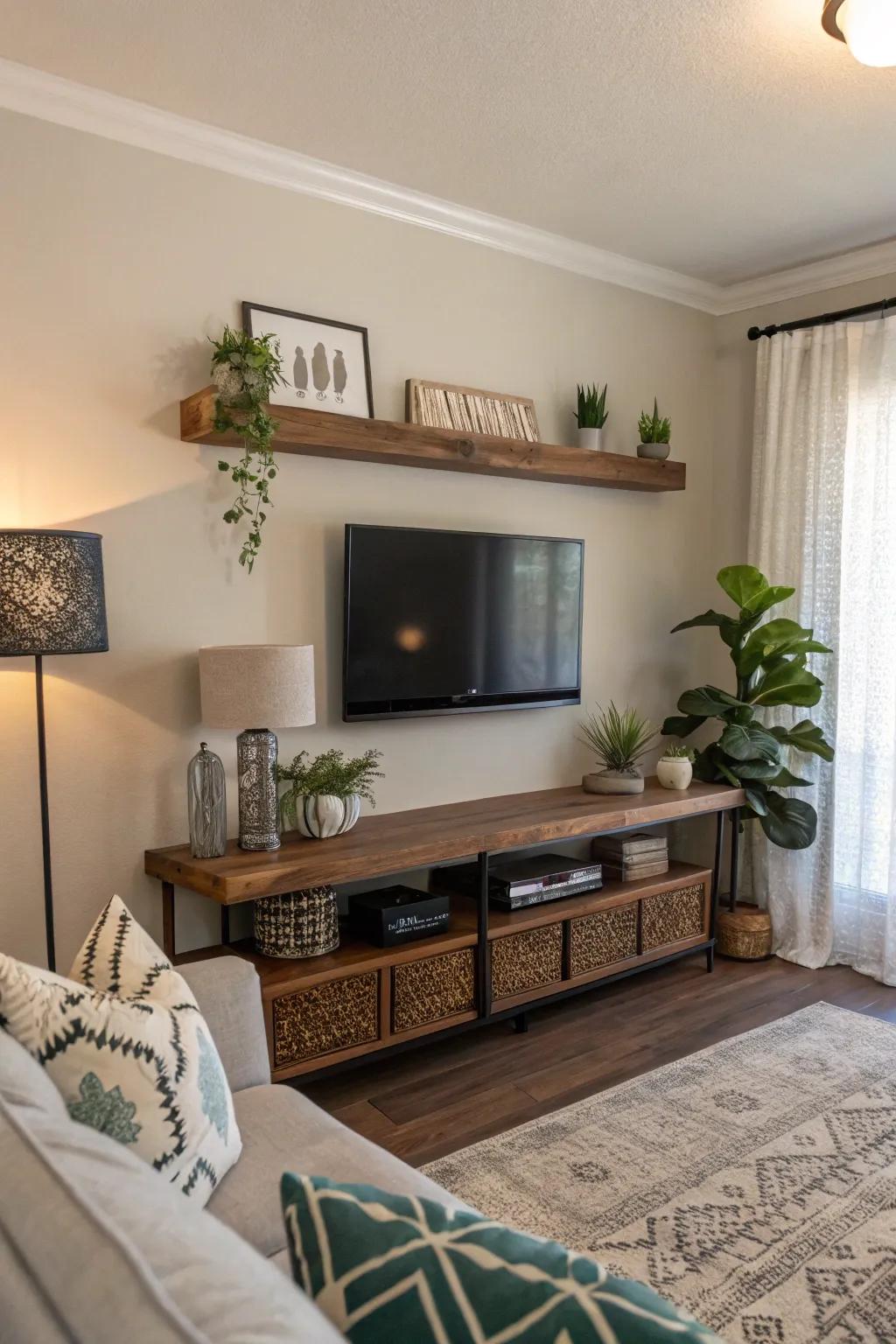 Transform functionality into art with a floating ledge featuring decorative reinforcements.