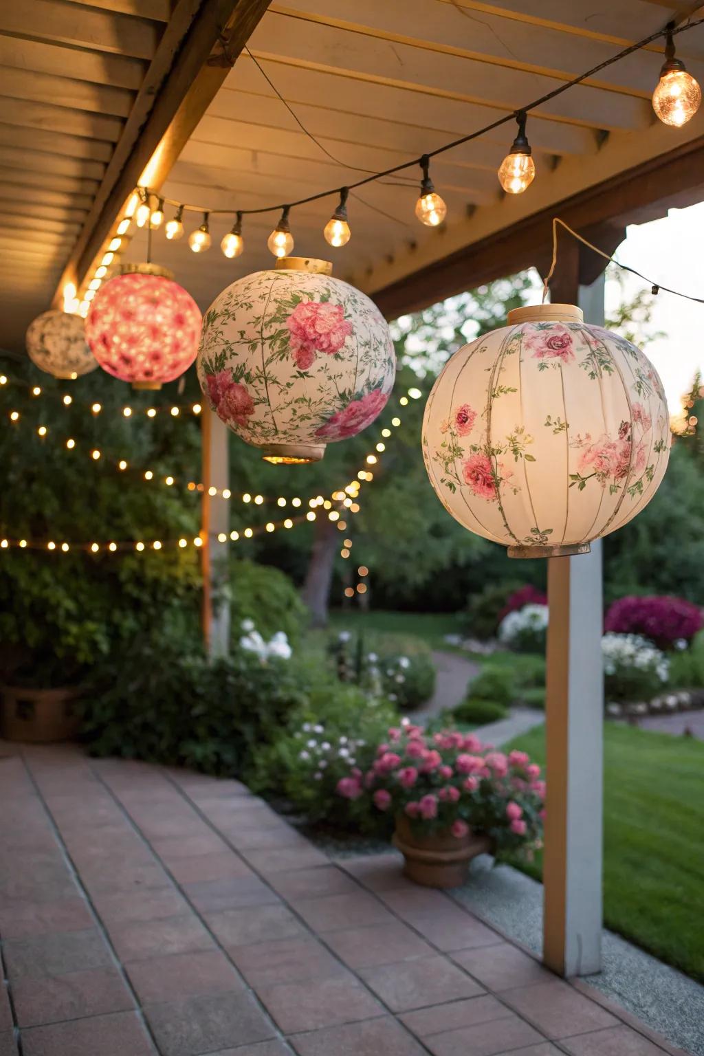 Illuminate your outdoor space with floral-themed lighting.