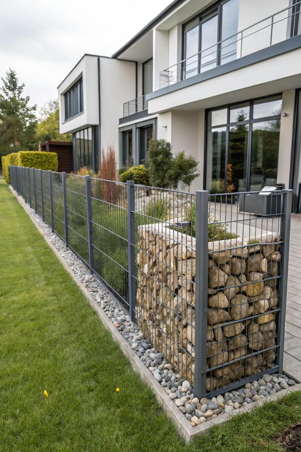 Industrial edge with a modern gabion fence