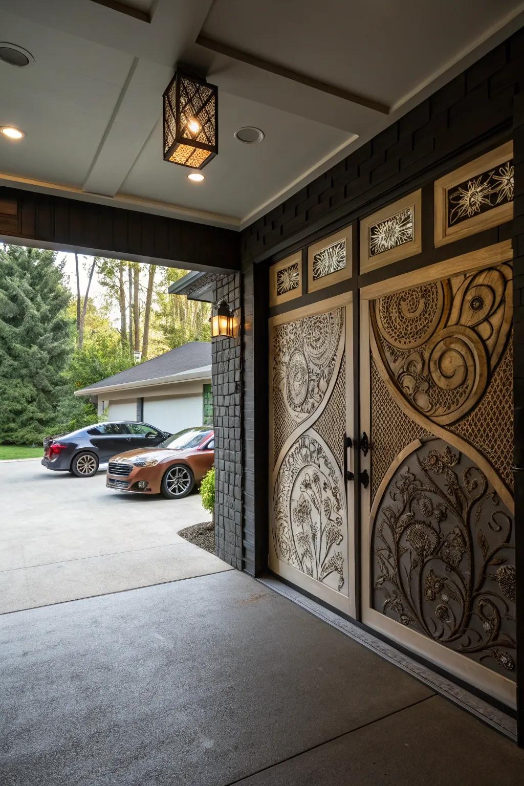 Custom garage doors with intricate patterns that elevate the design.