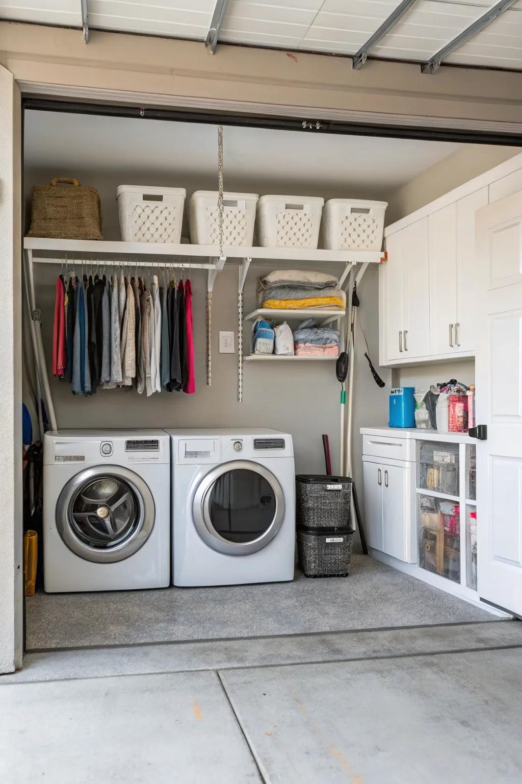 Keep laundry chores out of sight with a garage laundry area.