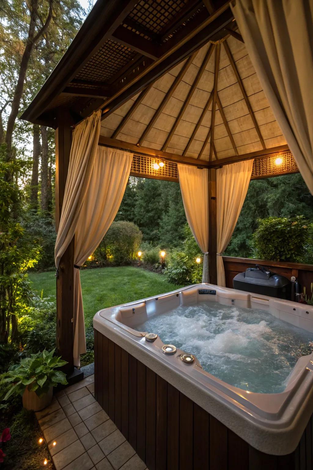 Curtains add versatility and privacy to a gazebo setting.