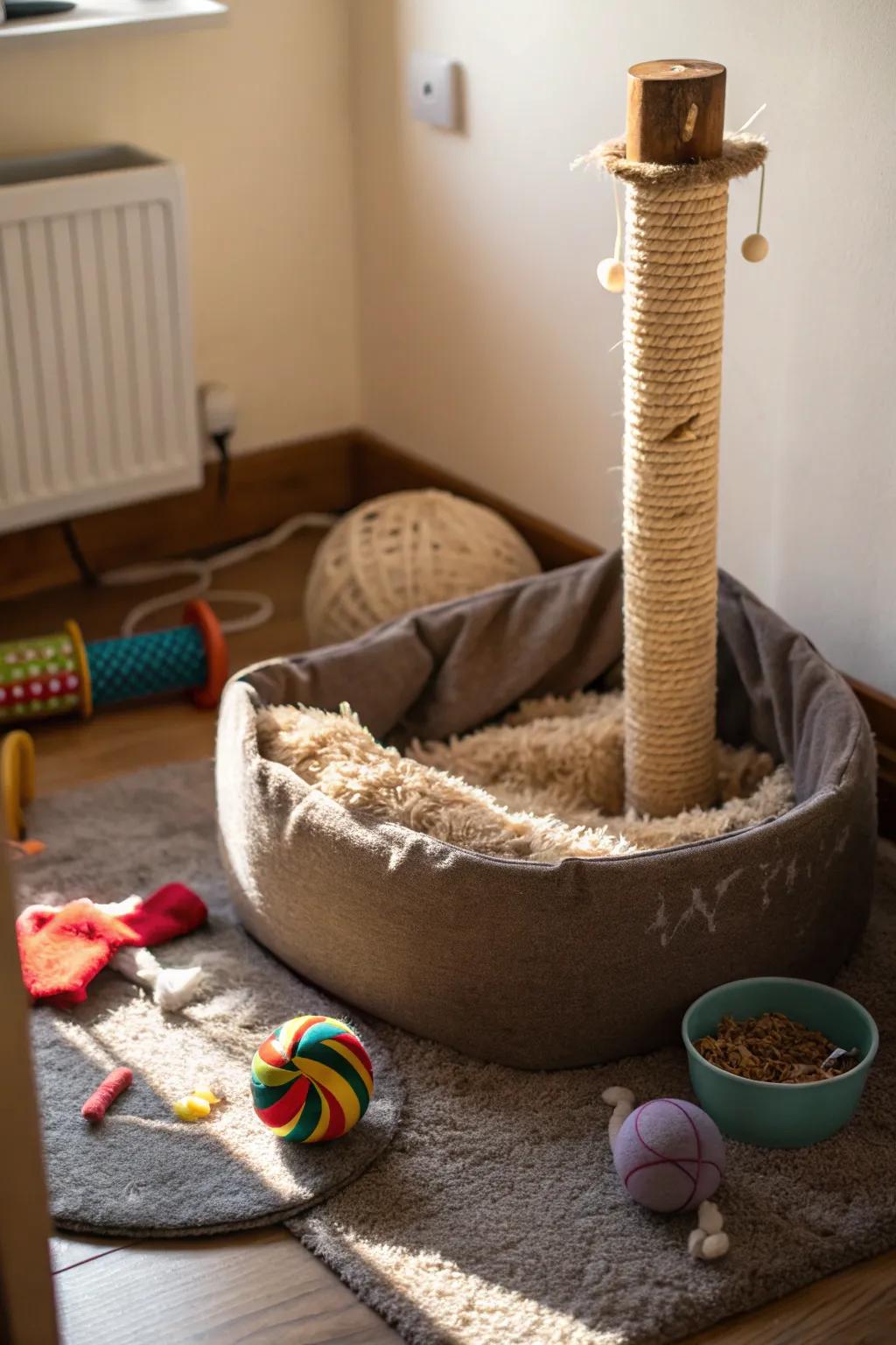 Create a cozy nook for your pet in a corner.