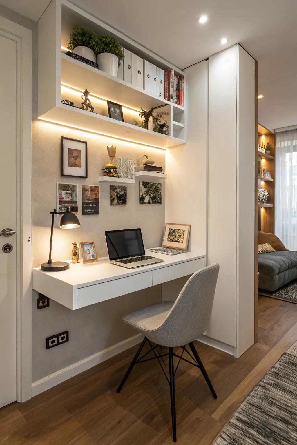 Create a sleek workspace with a wall-mounted desk.