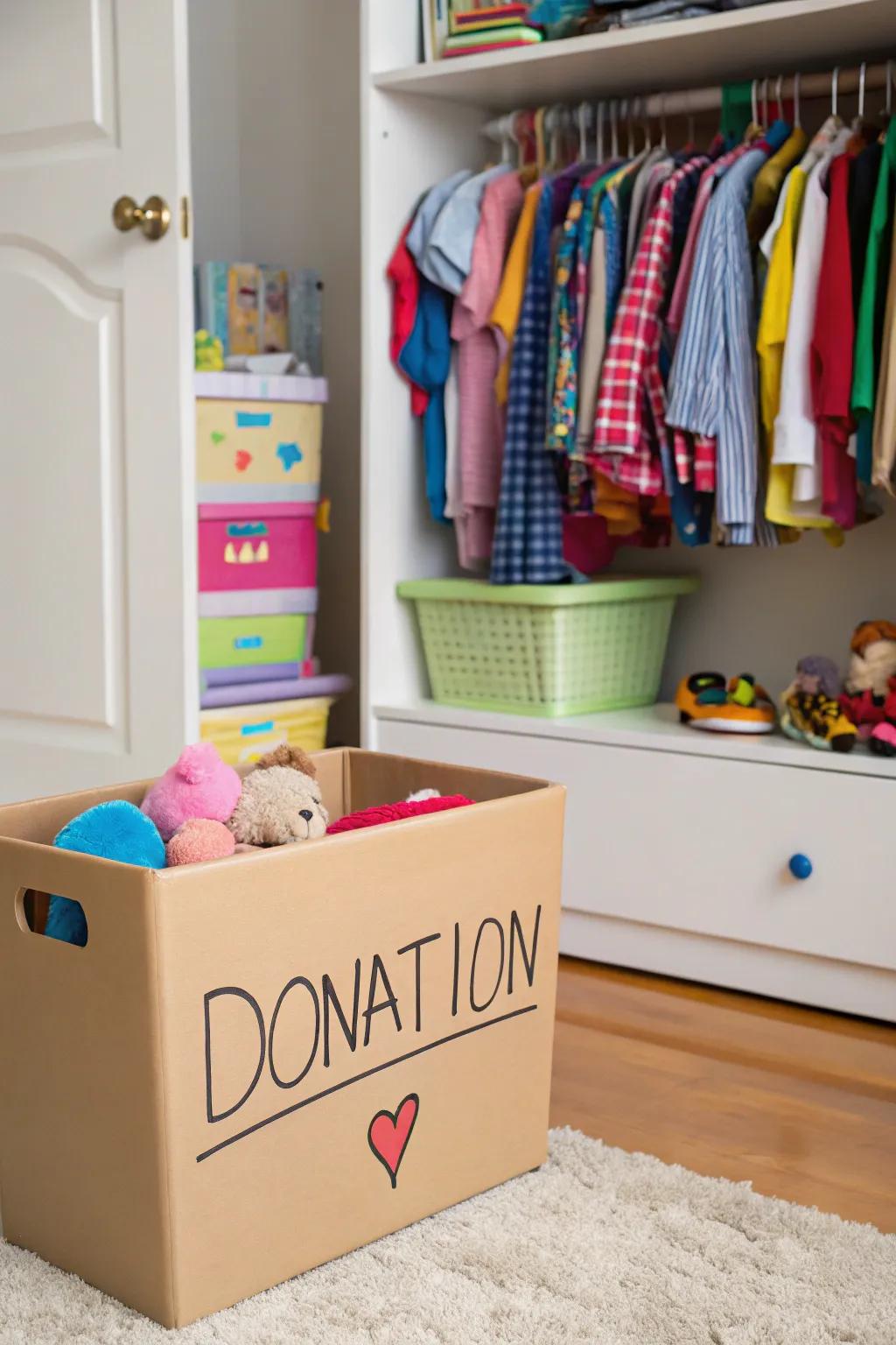 A giving container keeps outgrown clothes from piling up.