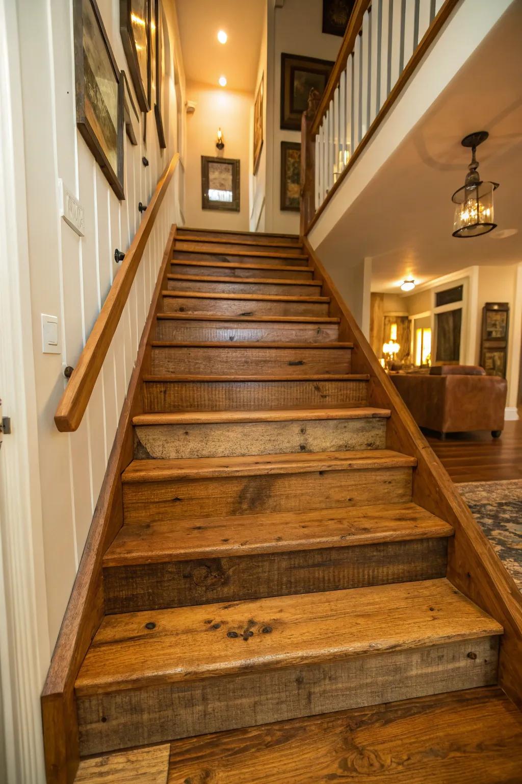 Narrate a story through reclaimed wood stairs.
