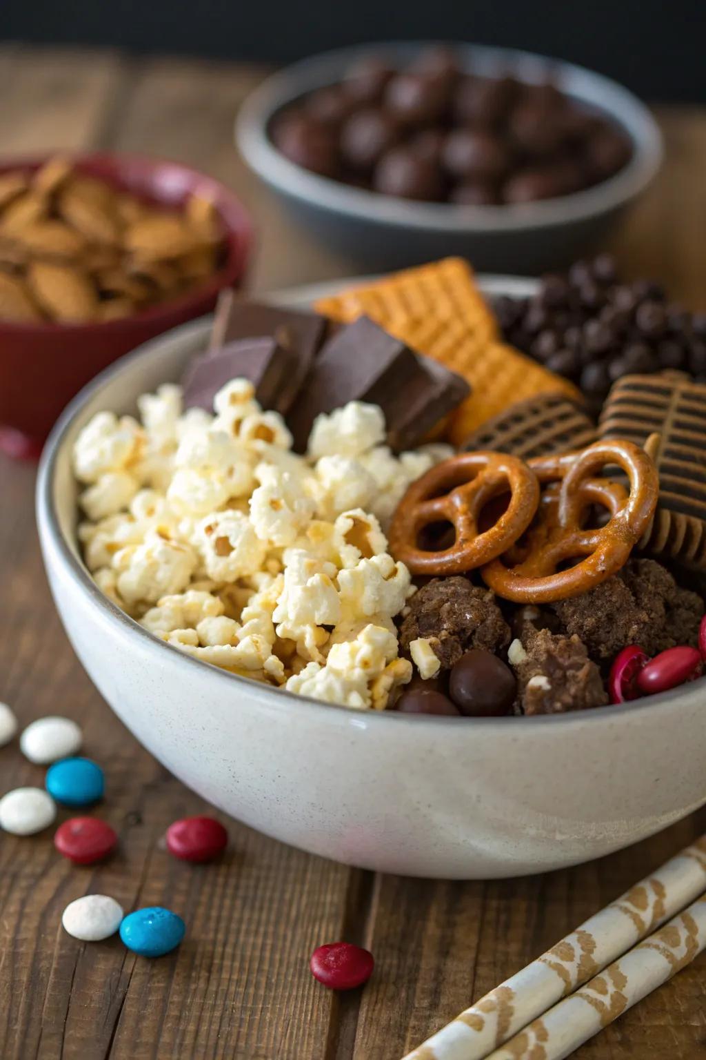 A delicious sideline snack mix for guests to enjoy.