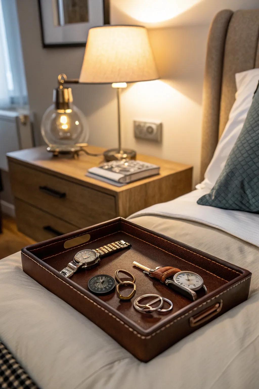 Leather valet trays keep your essentials organized.