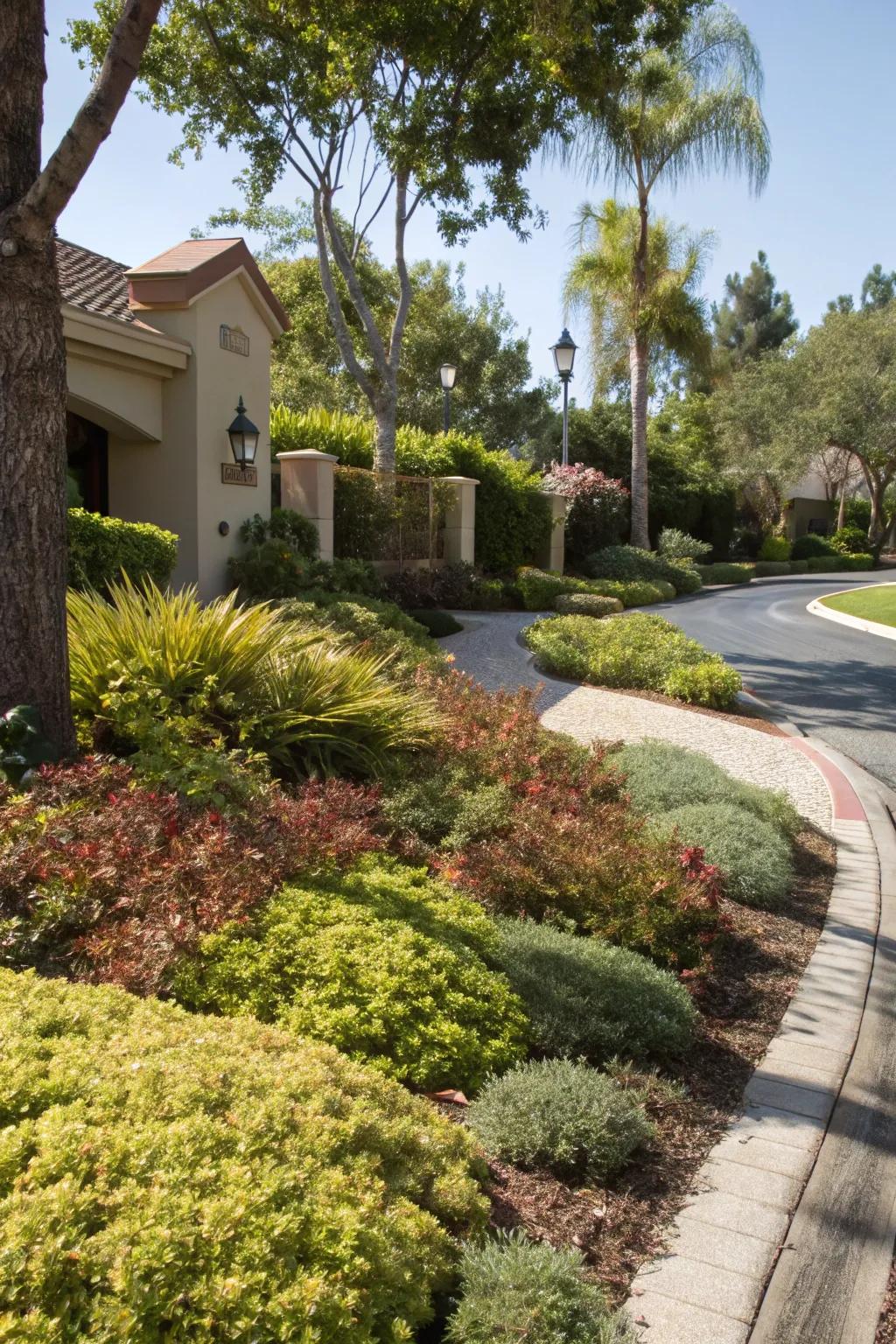 Textured ground covers creating a lush look.