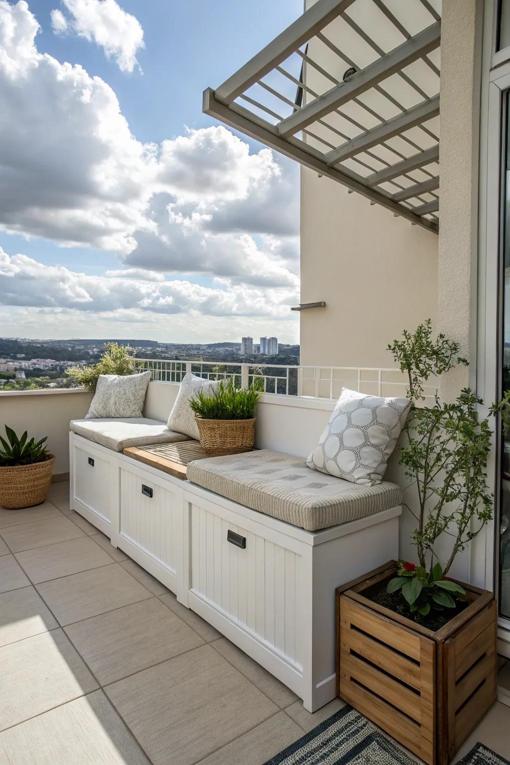 Optimize your balcony with versatile furniture.