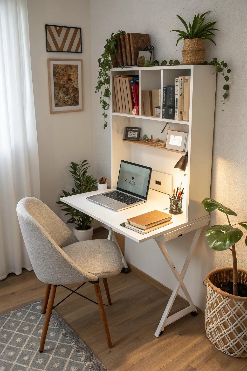 A wall-mounted desk is ideal for tiny offices.