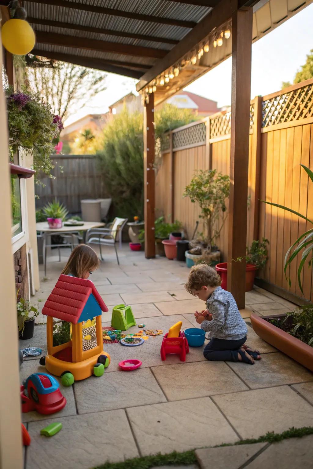 A dedicated play area makes your patio kid-friendly and fun.