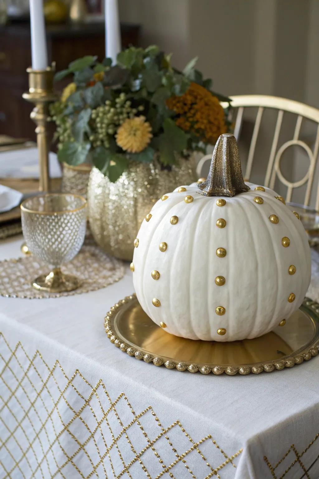 Studded pumpkins bring a touch of glam to your decor.