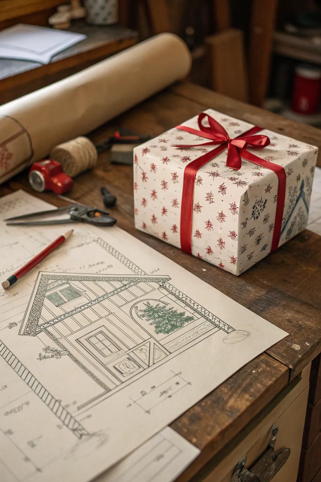 Schematic designs bring Santa's workshop to life on a container.