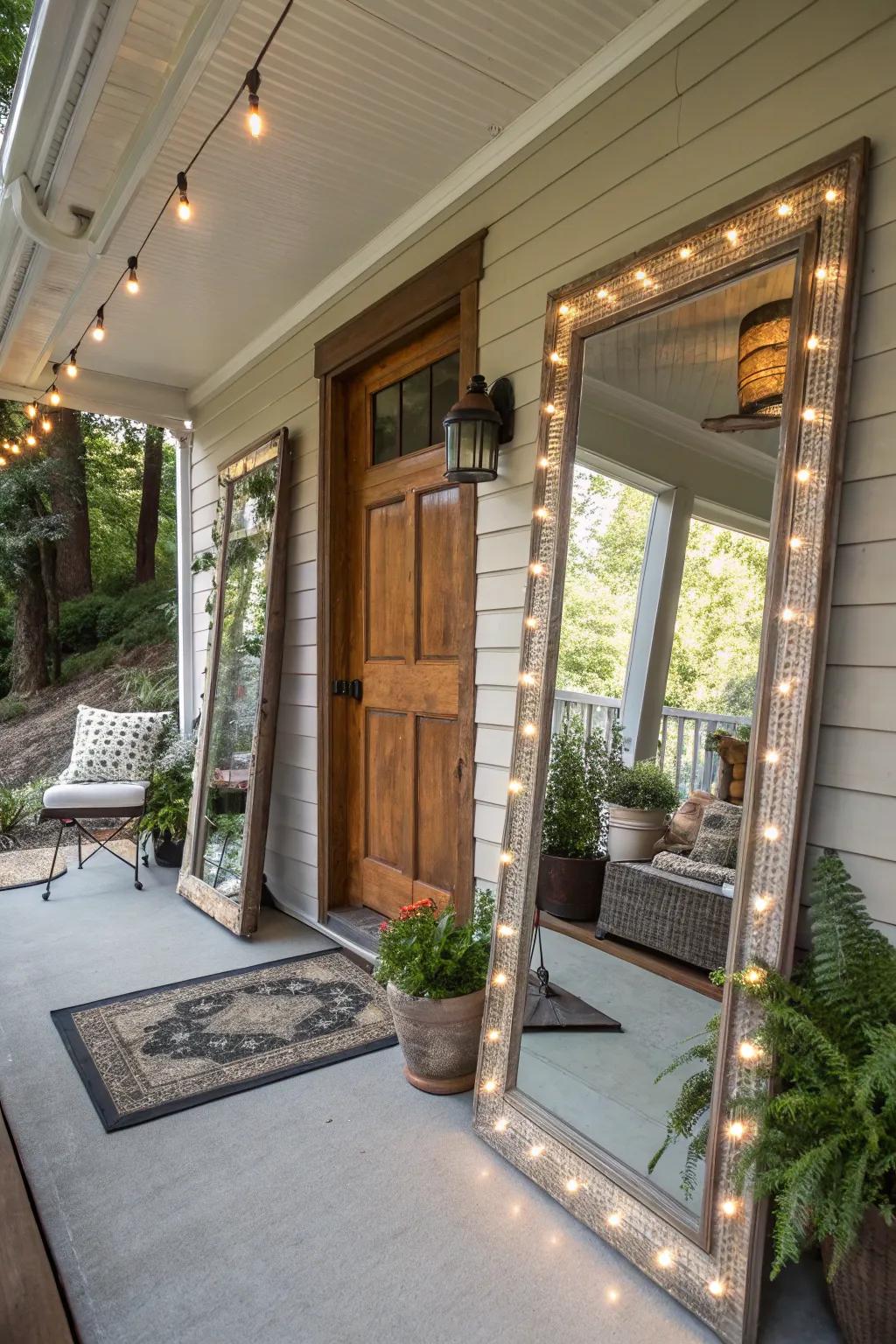 Mirrors expand the visual space of a small porch.