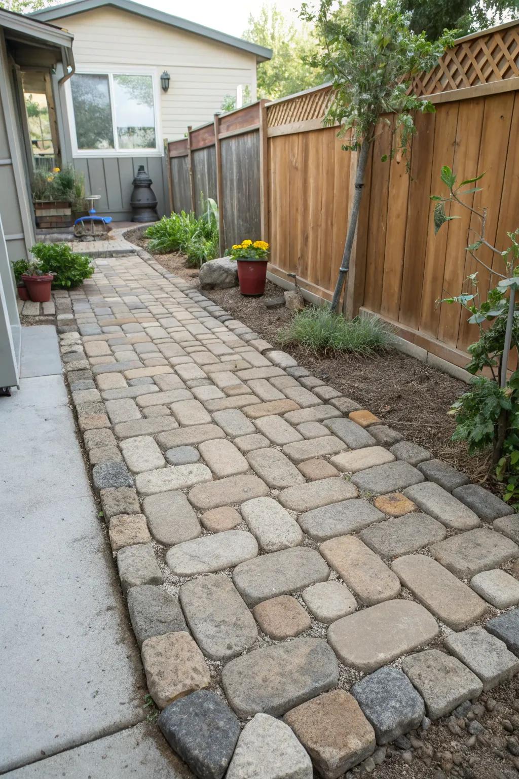 Cobblestone effects bring historic elegance to patios.