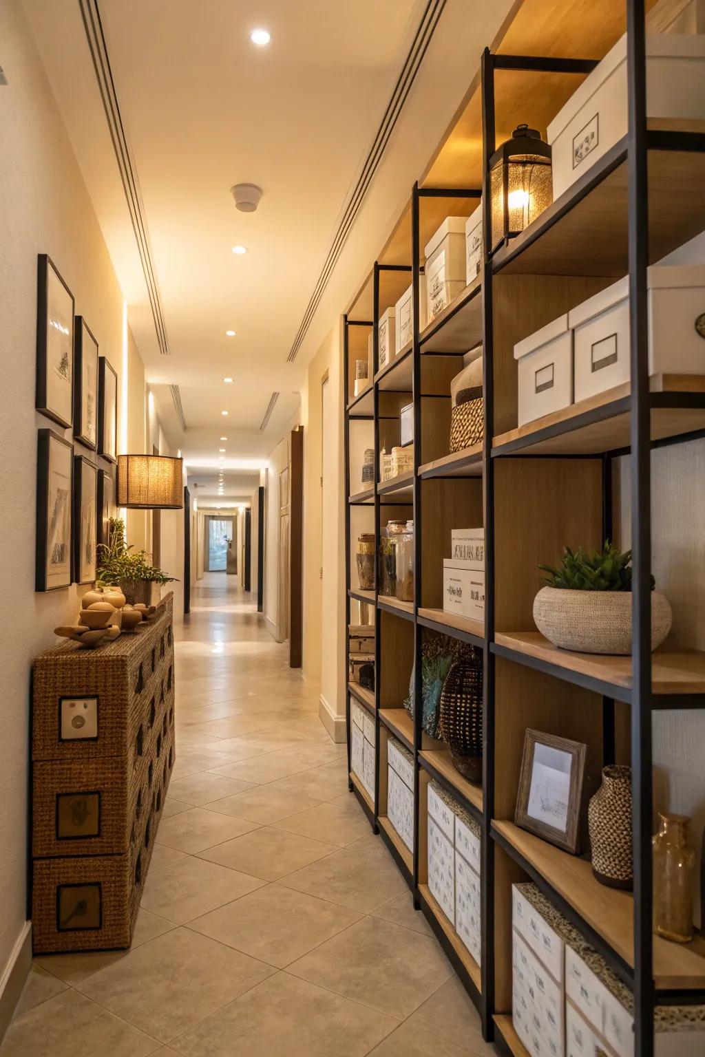 Utilizing vertical space keeps your hallway organized and spacious.