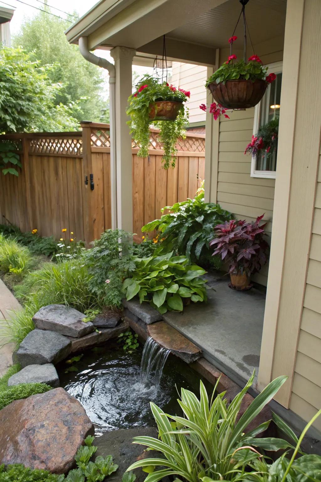 A small aquatic attribute fashions a tranquil atmosphere.