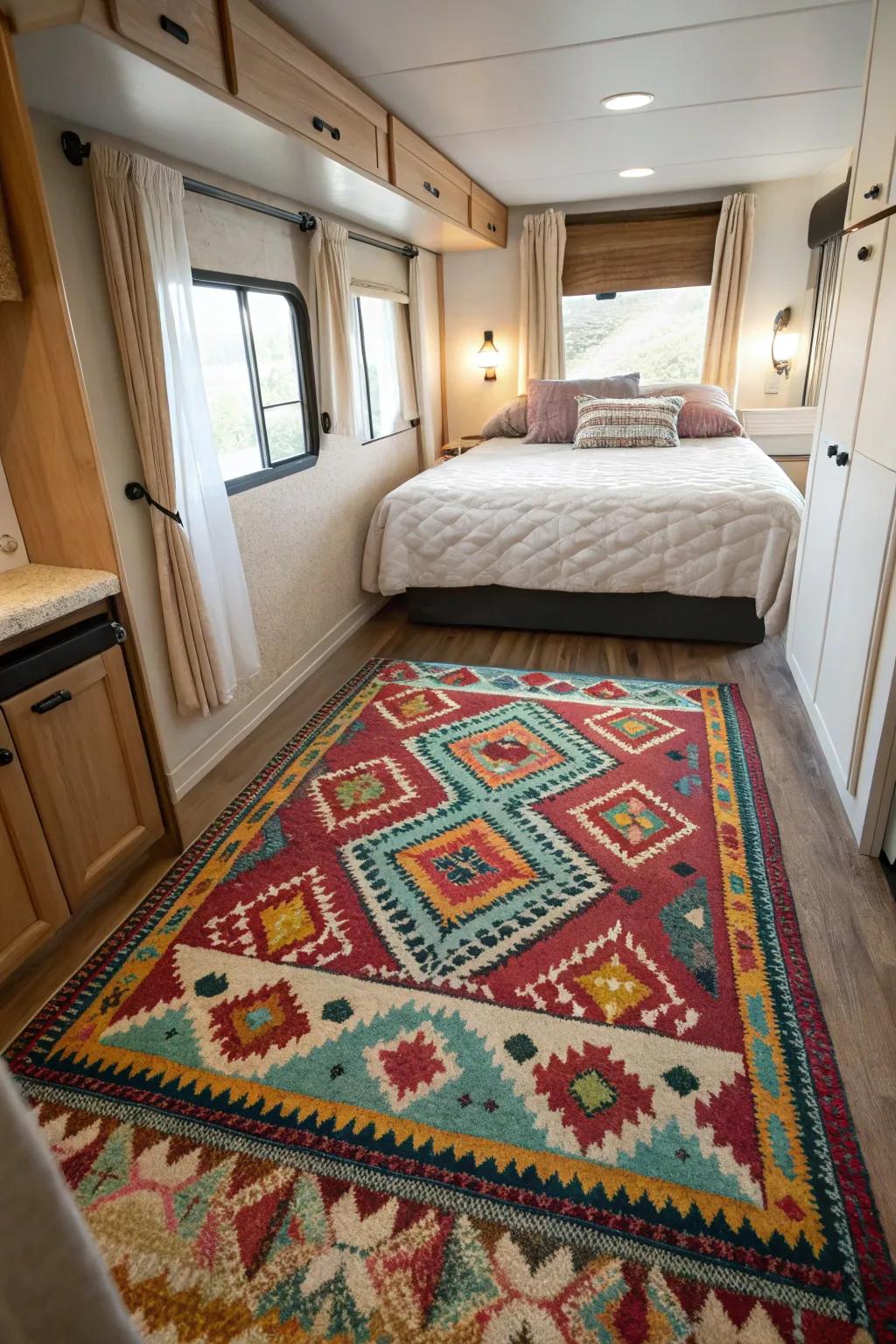 A rug adds comfort and ties your RV bedroom together.