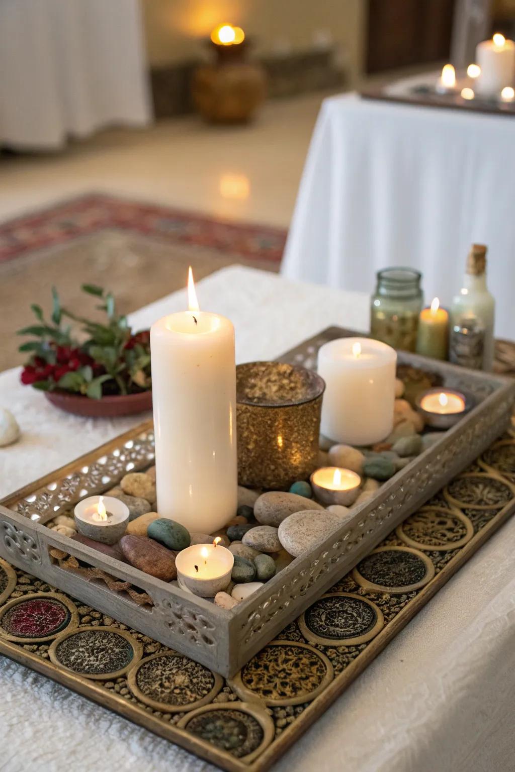 Adapt your space with a portable altar on a tray.