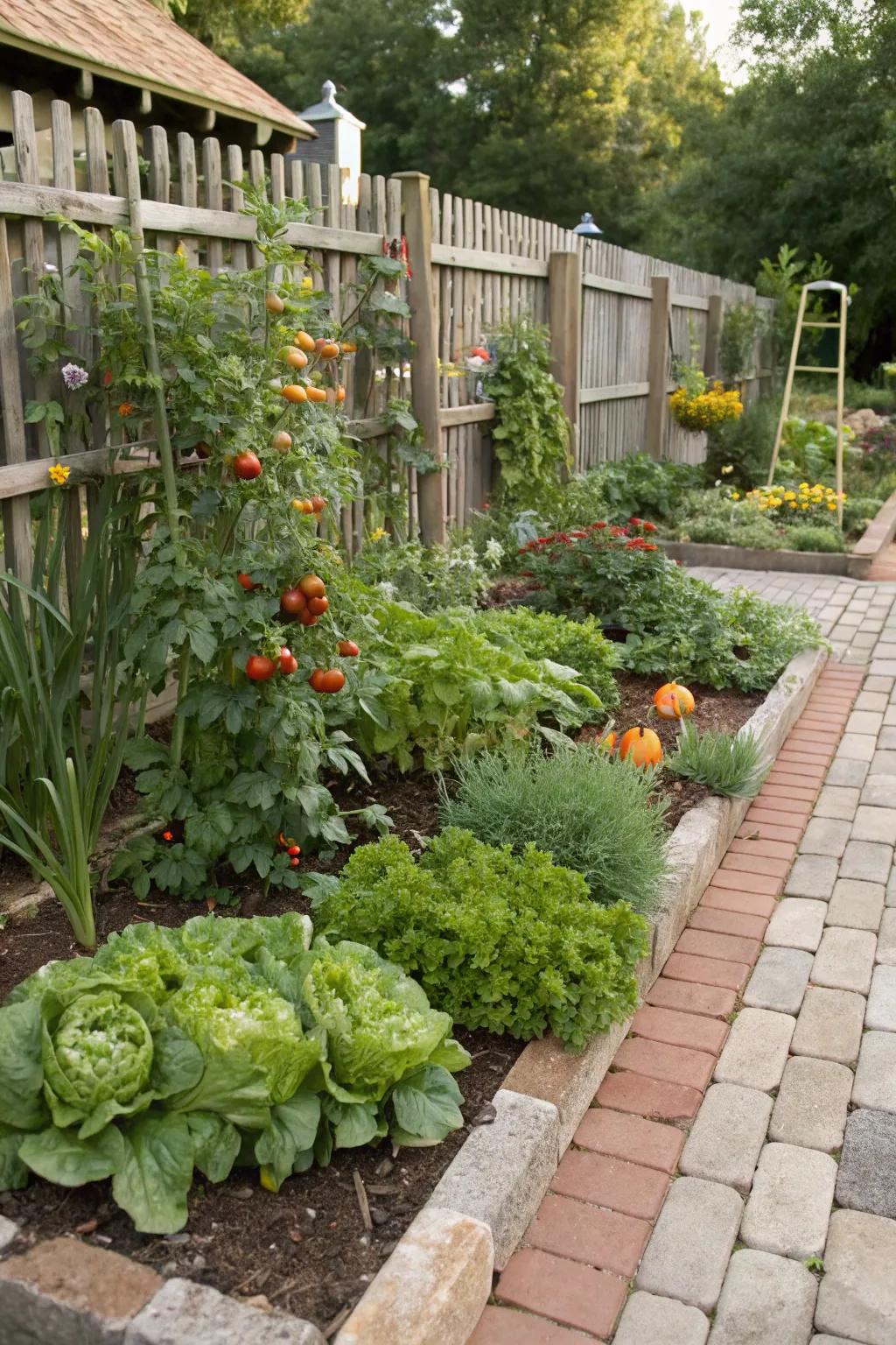 Edible plants add functionality to beautiful garden borders.