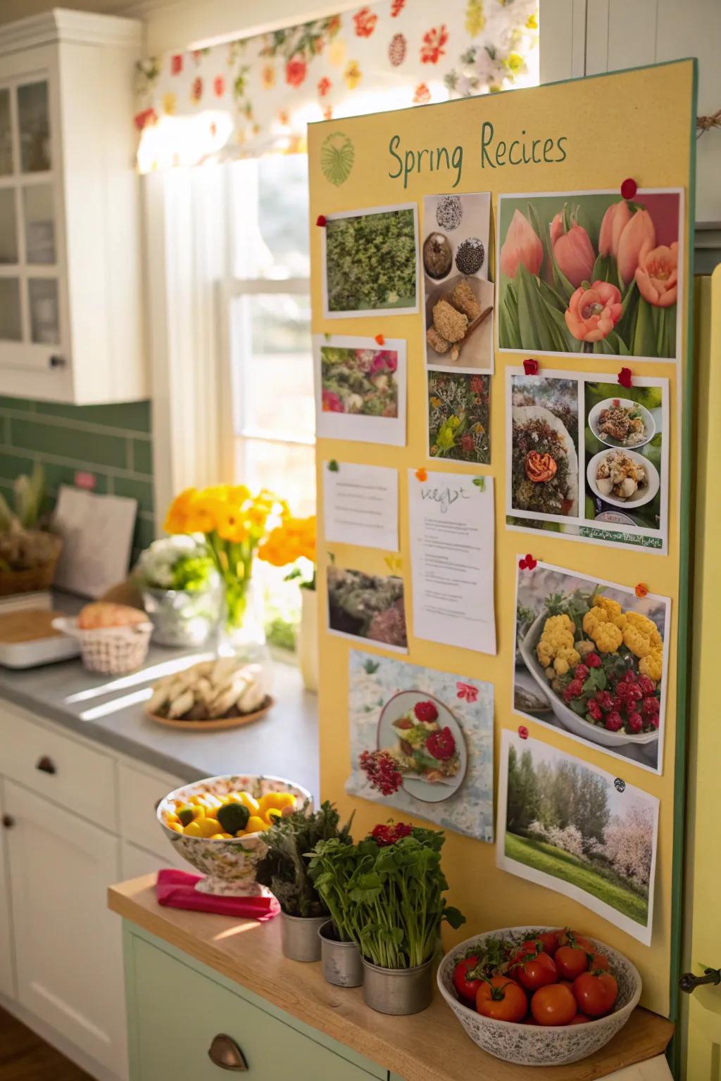 A recipe exchange bulletin board featuring favorite spring dishes.