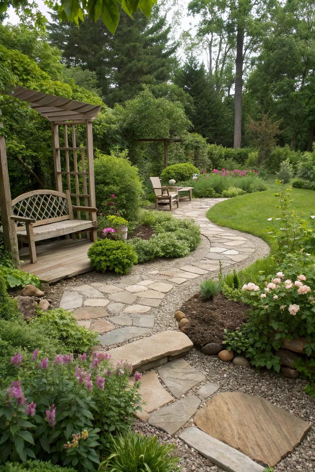 Hardscaping features adding structure and simplicity.