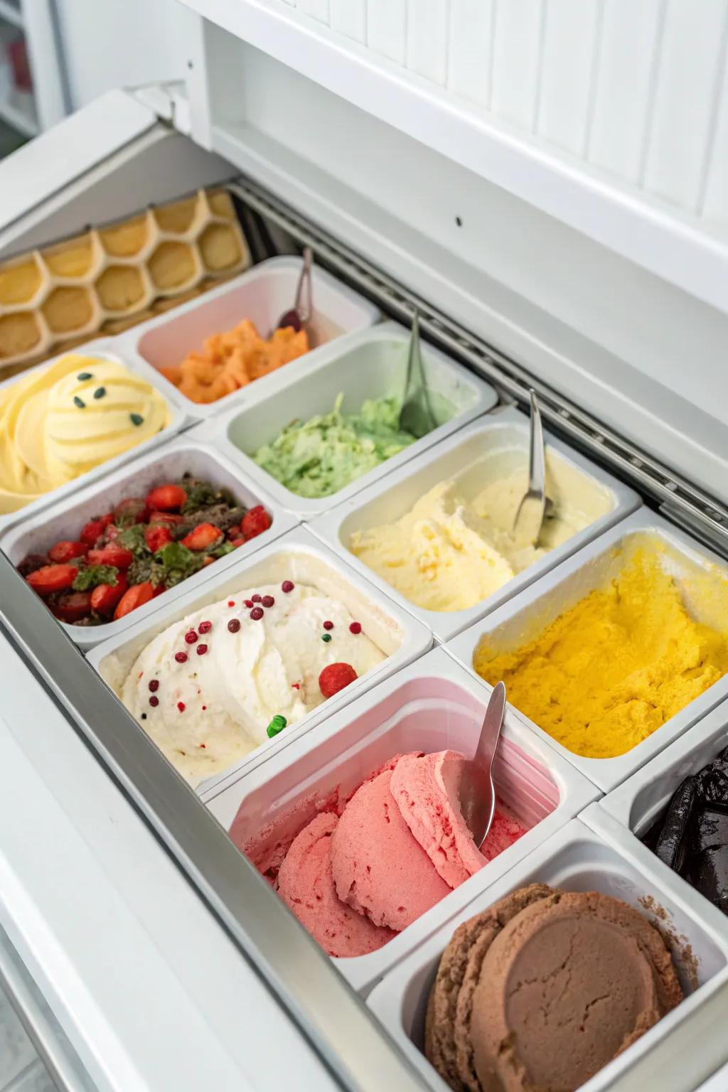 Designated ice cream spot in a top freezer, ensuring treats remain in pristine condition.