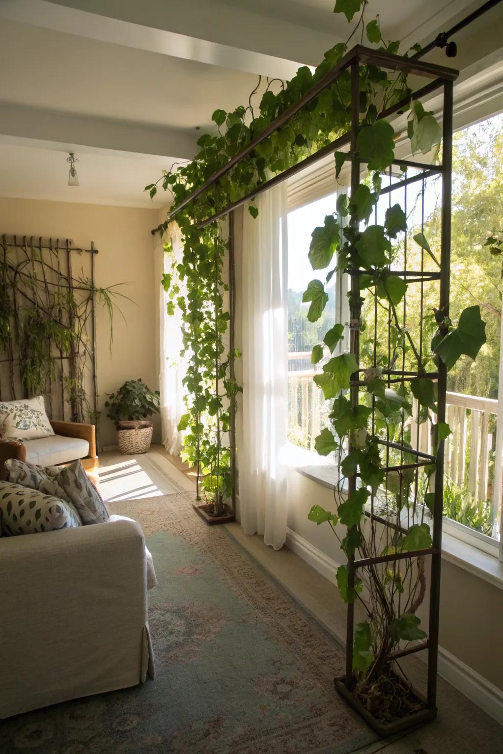 Clearly separate areas naturally with a space divider crafted from vines.