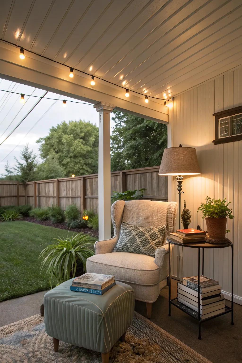 Accent lighting on vinyl ceilings highlights porch features perfectly.