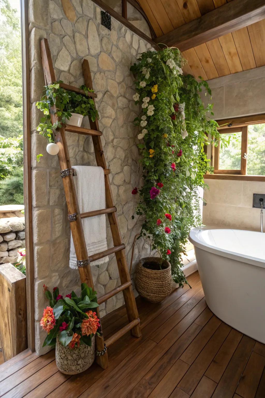 A countryside-inspired ladder introduces charm and greenery to any setting.