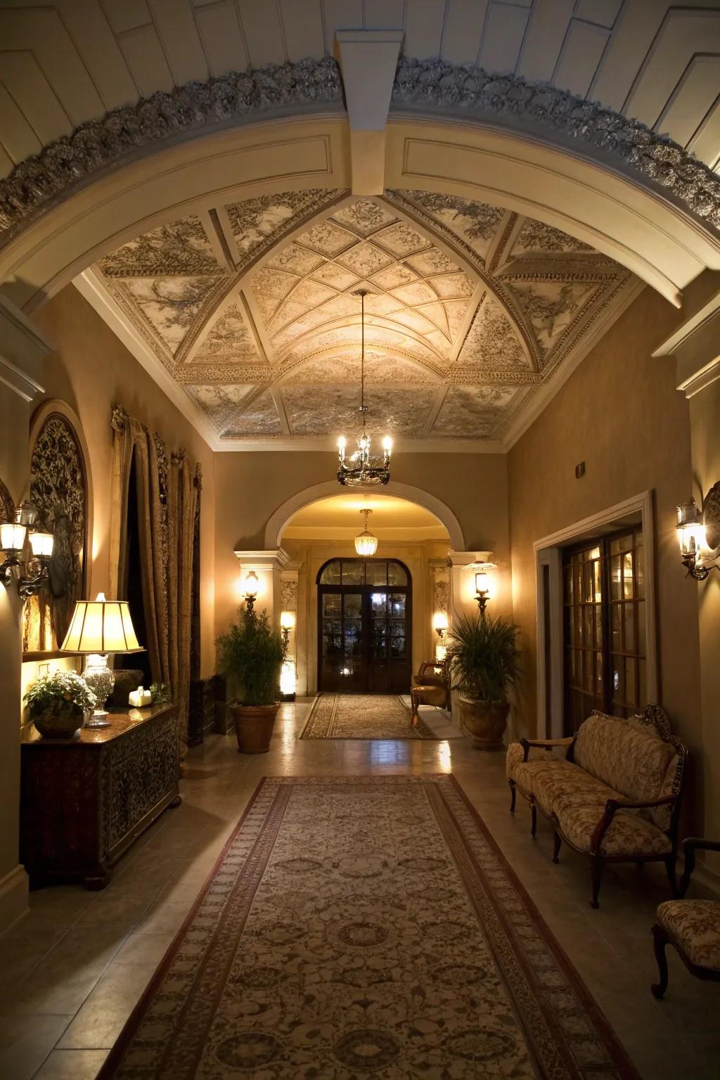 Ceiling trims add drama and elegance to this entryway.