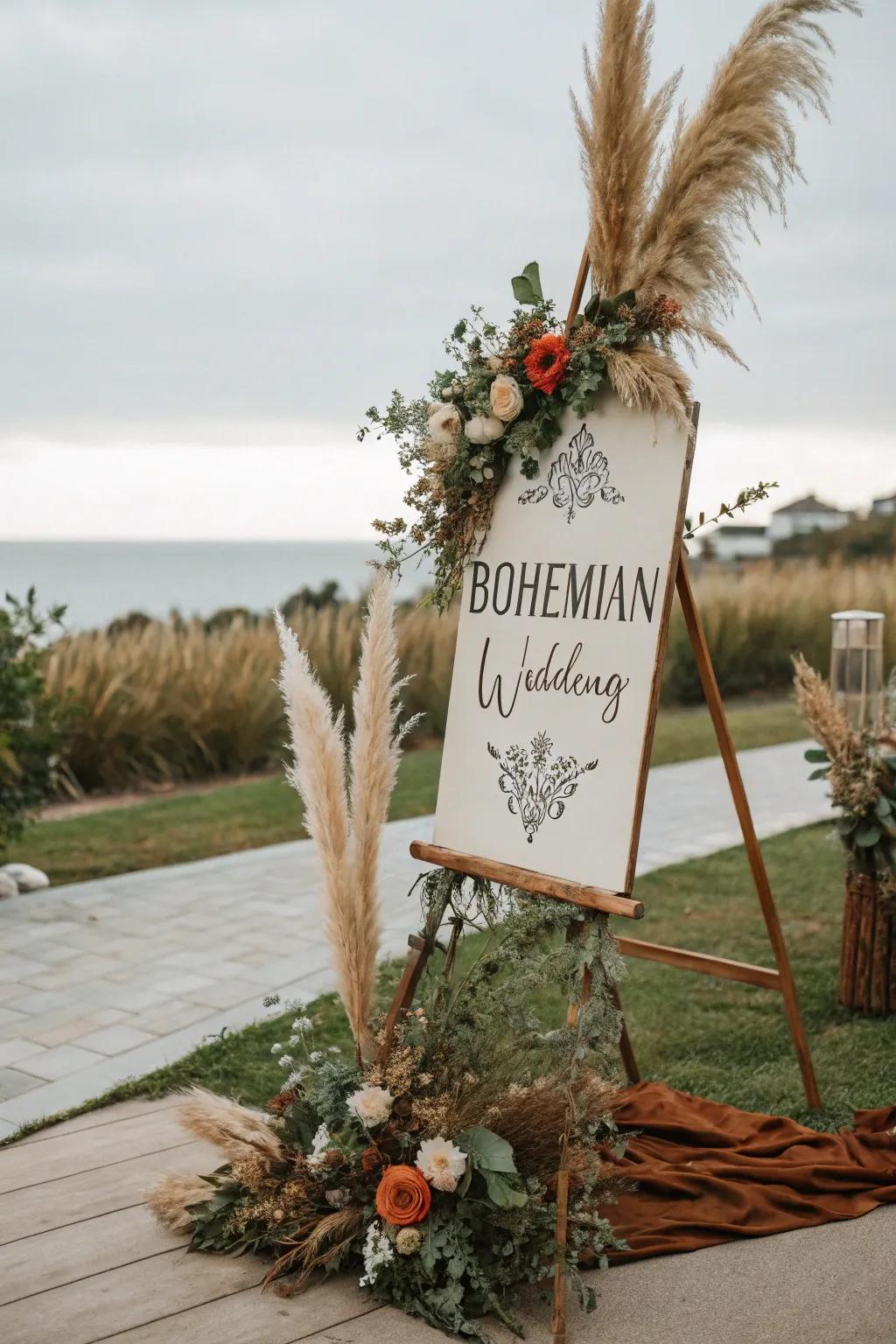 Pampas grass crafting a bohemian and earthy appearance.