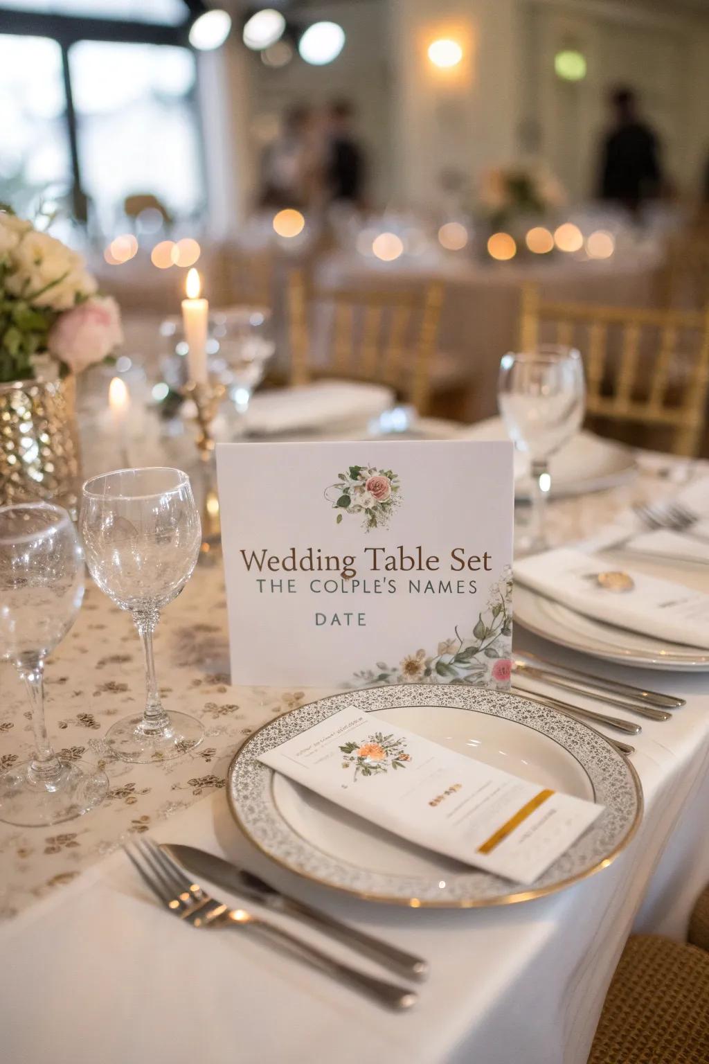 Personalized menus add a thoughtful touch and serve as decor.