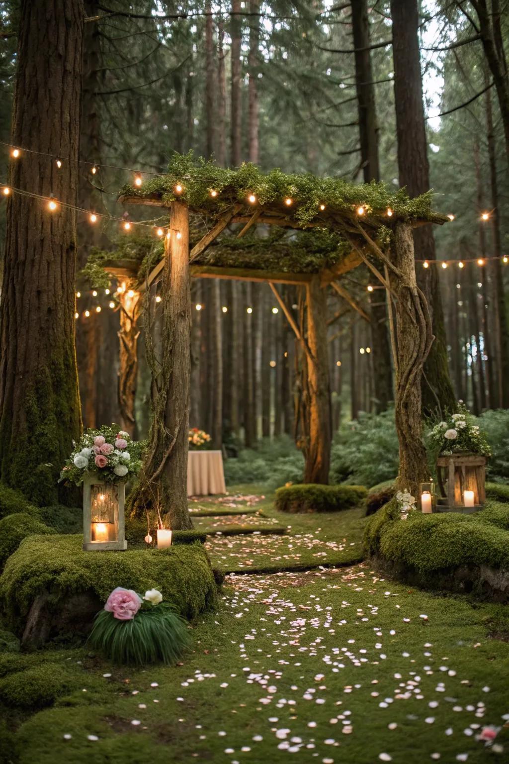 An enchanted forest wedding theme that brings nature’s magic to life.