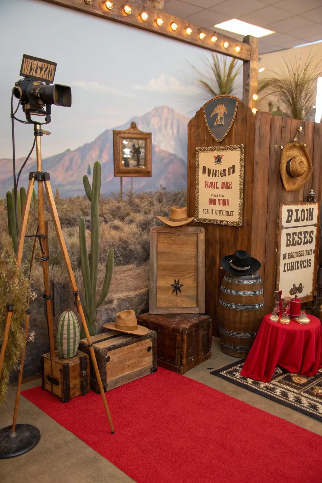 A themed photo booth lets guests capture fun memories.