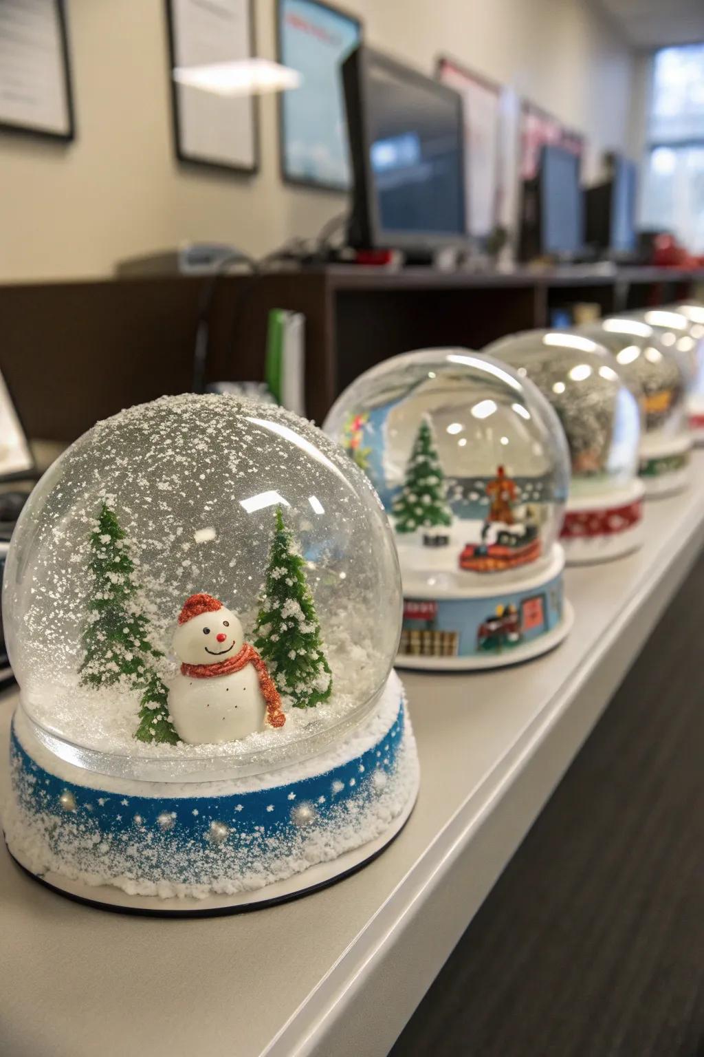 DIY snow globes bring a personal touch to your office decor.