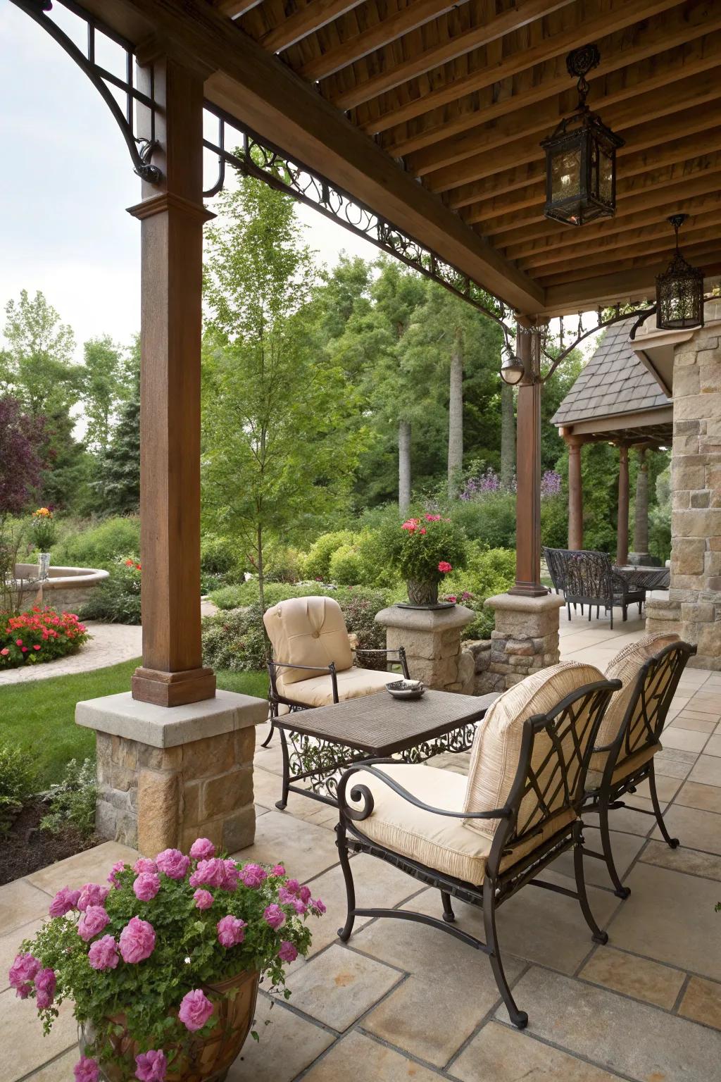 An eclectic mix of materials elevates the patio's style.