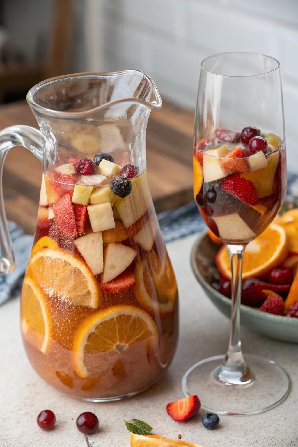 Apple cider sangria combines wine and cider for a sophisticated drink.