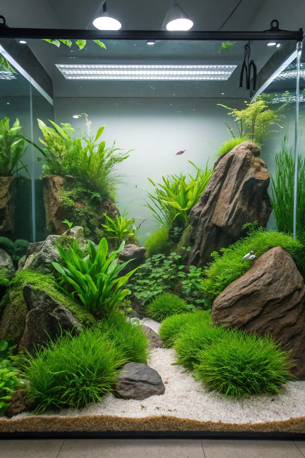 Achieve harmony with symmetrical aquascape designs.