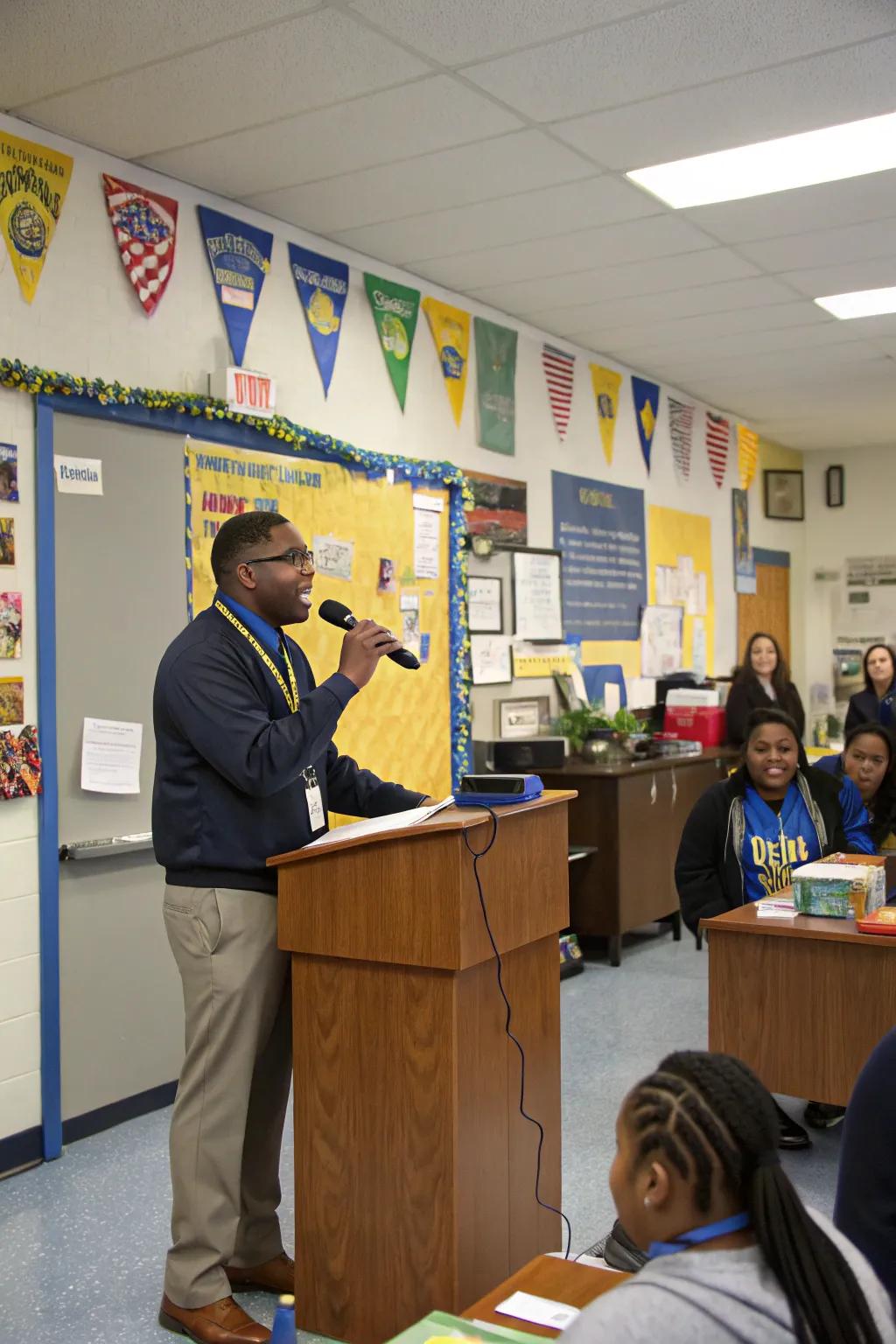 Personalized shout-outs during announcements recognize individual efforts.