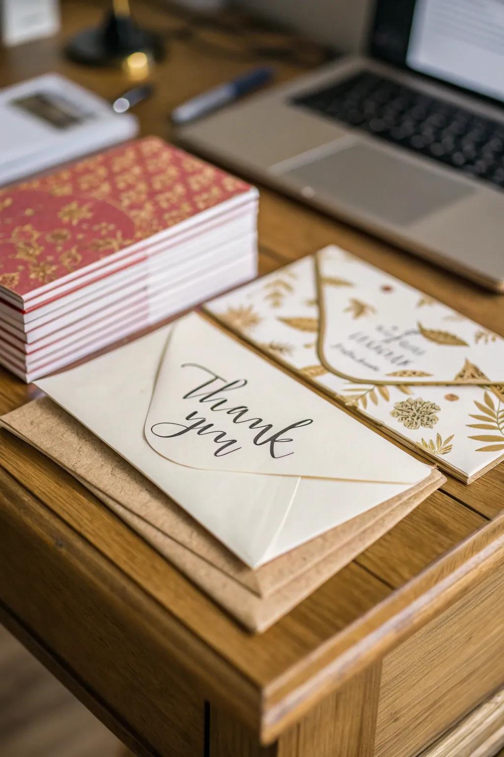 Handwritten thank you cards offer a heartfelt and personal touch.